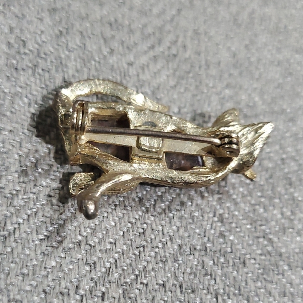 Vintage Gold Tone and Blue Belly Kitty Cat Brooch Meow Animal Gems Bling - Picture 9 of 12